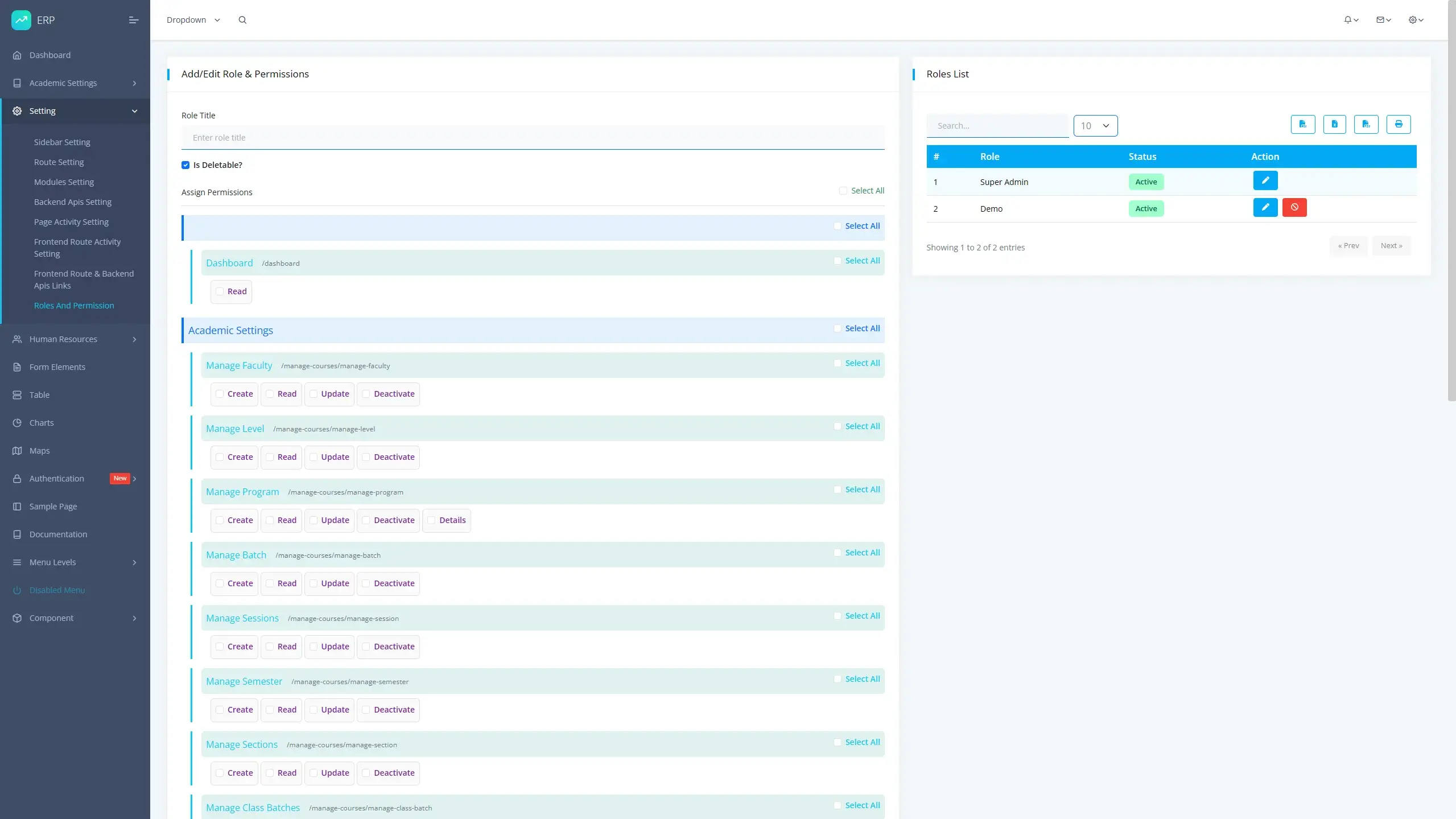 ERP Web Application – University Management System Screenshot 2