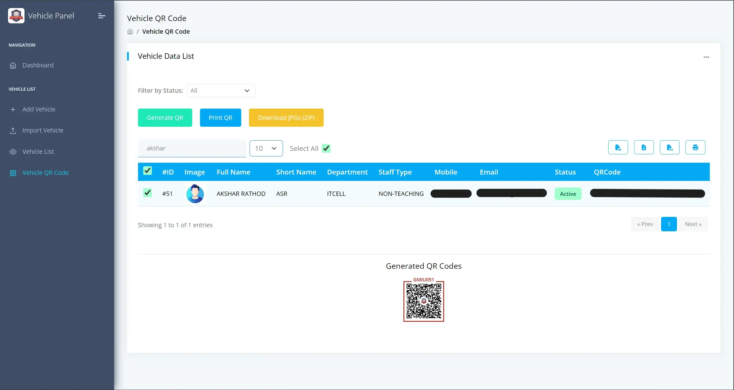 GMIU Vehicle Management System Screenshot 6