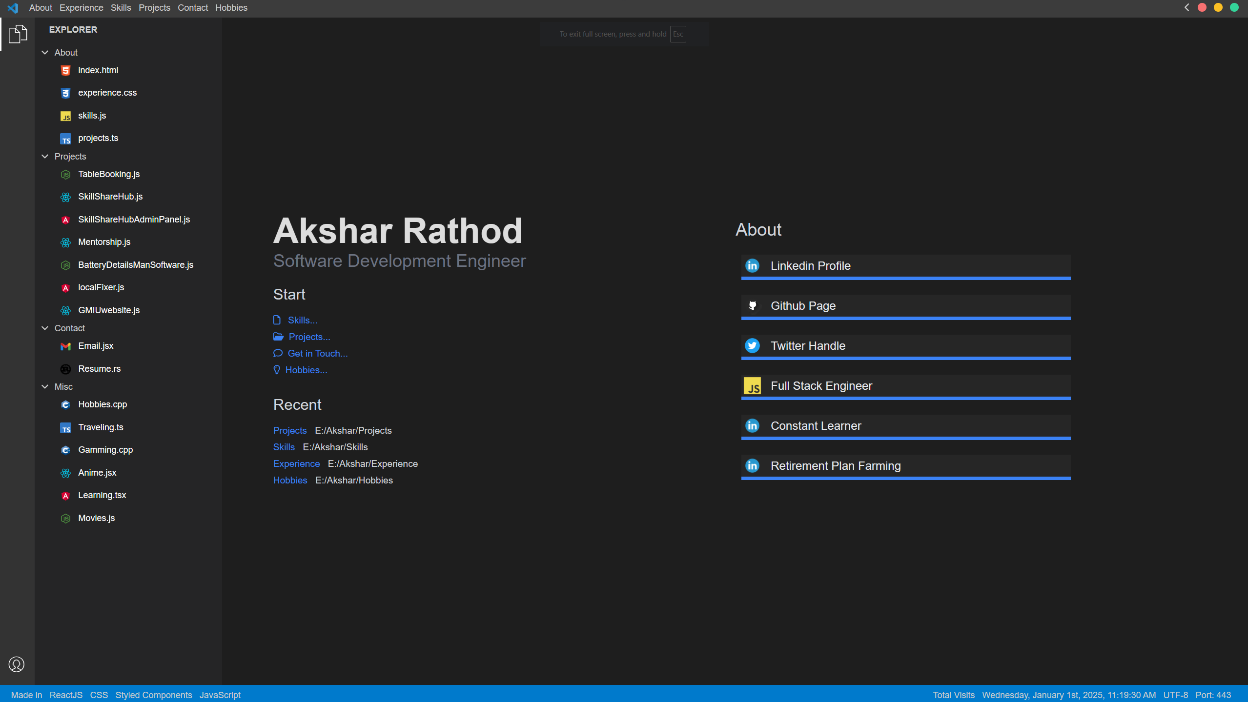 VS Code Theme Portfolio