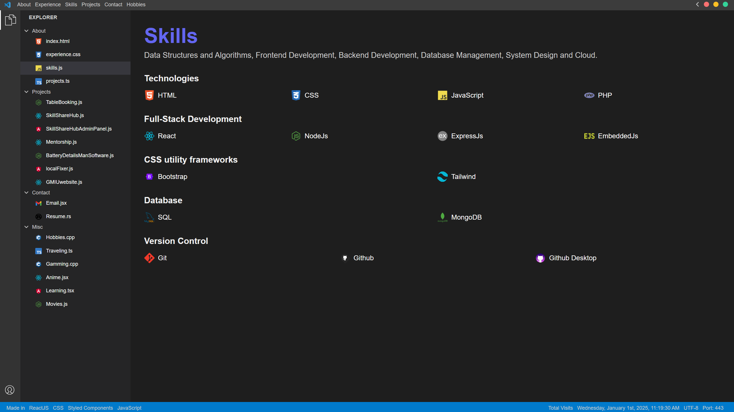 VS Code Theme Portfolio Screenshot 4