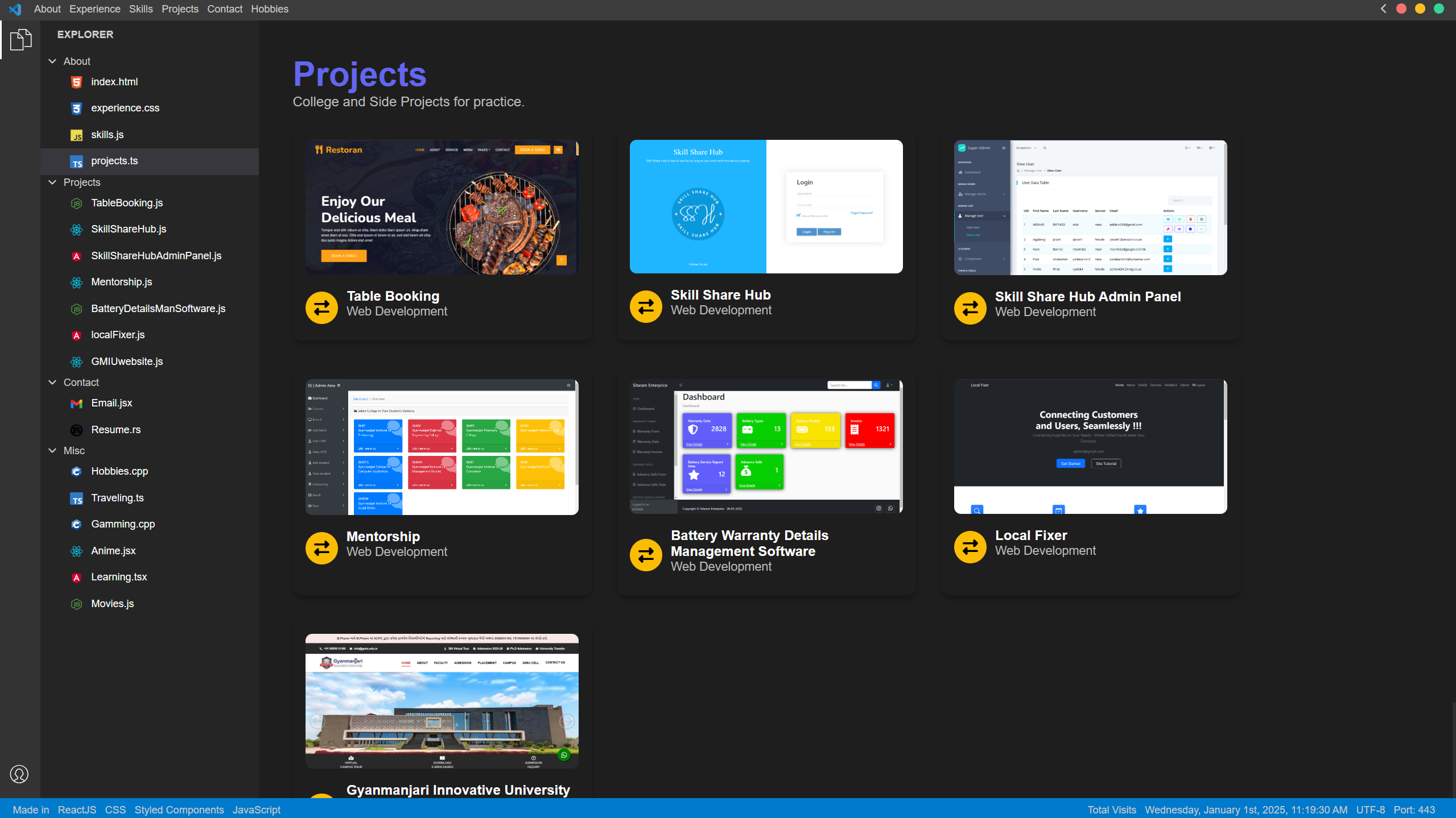 VS Code Theme Portfolio Screenshot 5