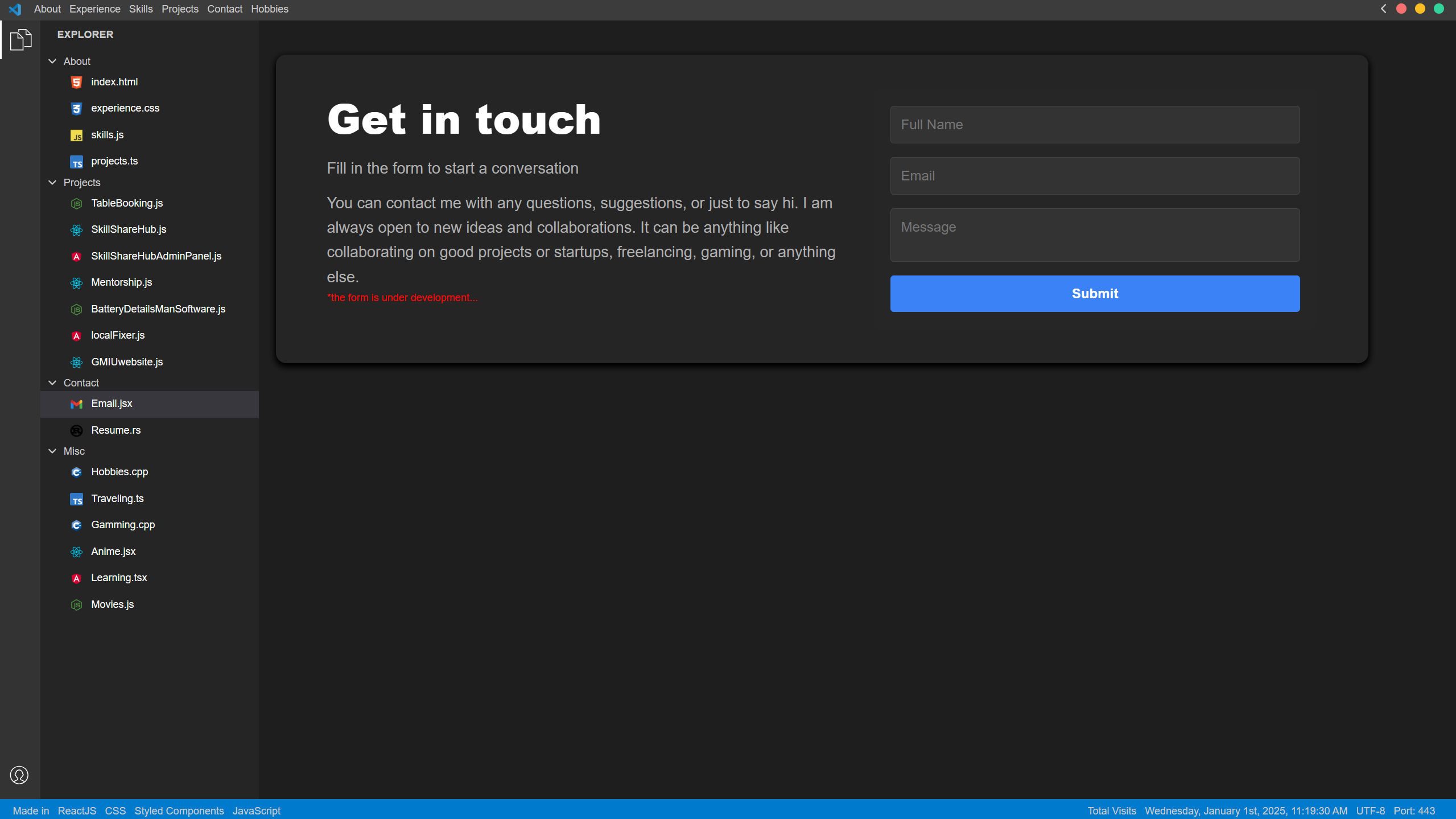 VS Code Theme Portfolio Screenshot 7
